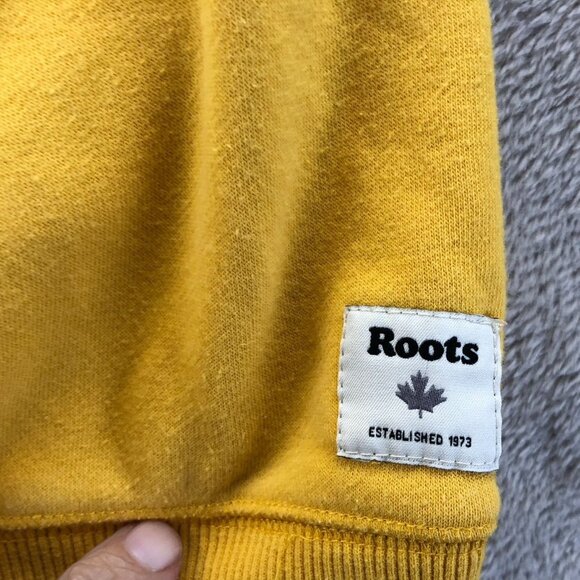 Roots Mens weatshirt Size XS Crewneck Pullover Casual Yellow Athleisure Travel - Picture 6 of 14